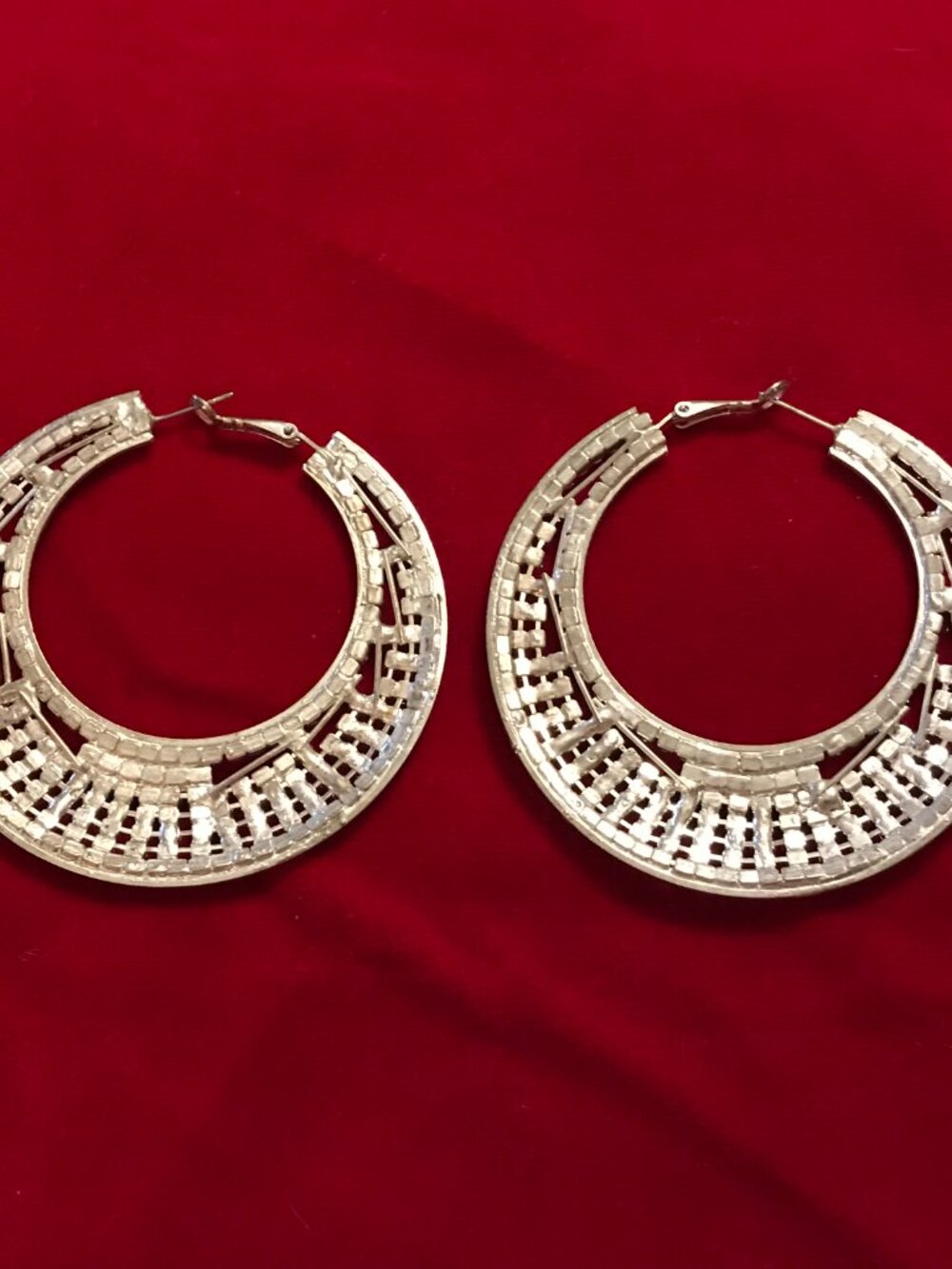 Silver Rhinestone Moon Hoop Earrings - Picture 5 of 6
